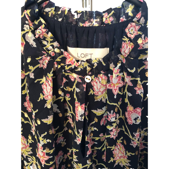 Loft Multicolor Floral Lined Keyhole Tie Neck Cap Sleeve Shift Dress Reg Size XS - Picture 3 of 6